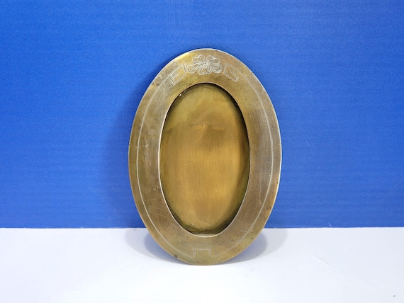 Antique Florentine Brass Oval Wall Hanging Picture Frame with Bow 4.25 x 2.5