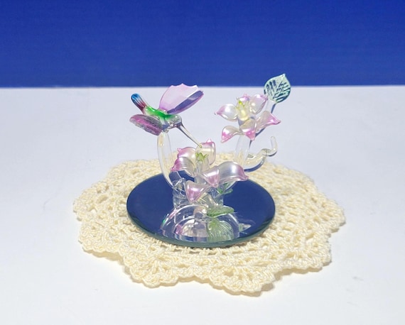 Vintage Glass Baron Crystal Spun Glass Hummingbird Figurine