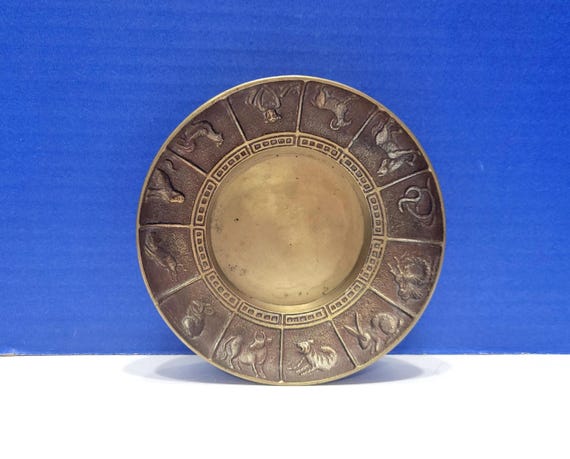 Vintage Brass Chinese Zodiac Ash Tray