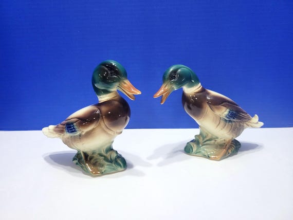 Pair Vintage Royal Copley Mallard Duck Figurine Bookends