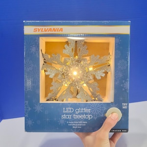 Vintage Silver Glitter Star Tree Topper with Glimmering Lights