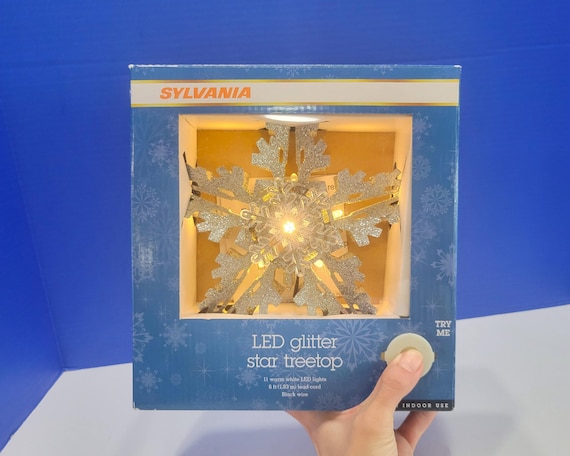 Vintage Silver Glitter Star Tree Topper with Glimmering Lights