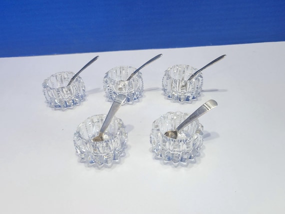 Vintage Salt Cellars with Miniature Sterling Silver Spoons Set of 5