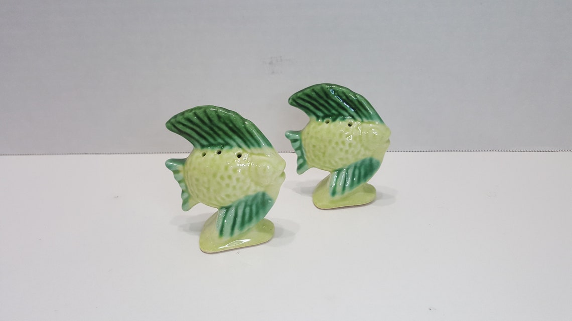 Vintage Tropical Green Fish Salt and Pepper Shakers Set Etsy