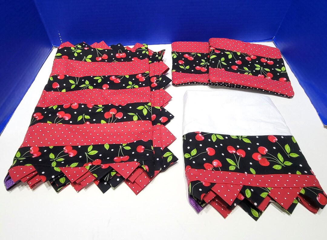 Vintage Cherry Dish Towel, Table Runner, Potholder Kitchen Linen Set Etsy