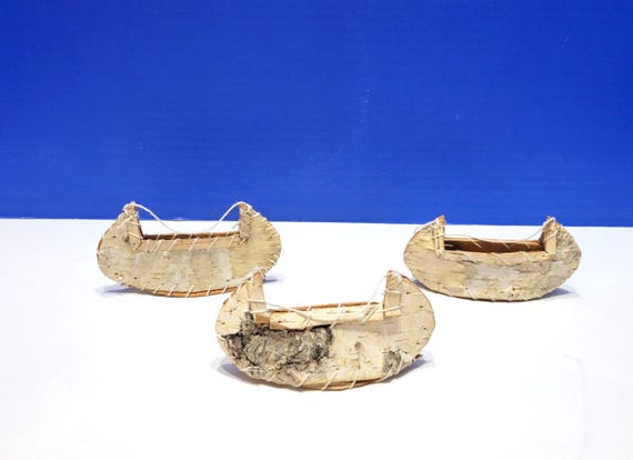 Vintage Miniature Birch Bark Canoes Lot of 3