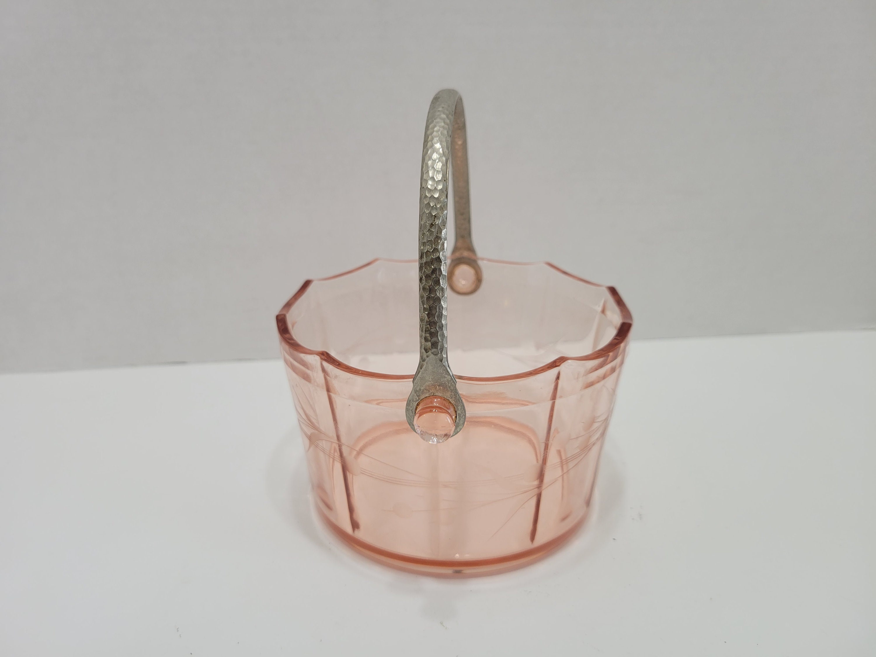 Vintage Pink Depression Glass Ice Bucket Etched Floral Etsy
