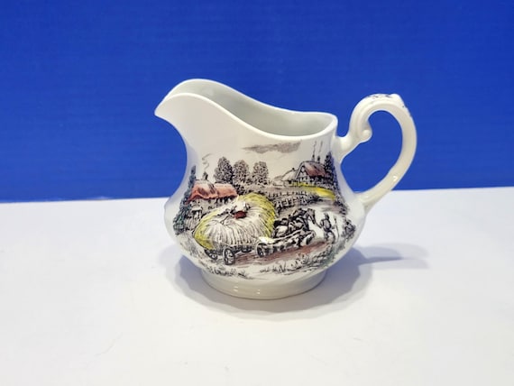 Vintage Yorkshire Ironstone Creamer Staffordshire England Farm Scene