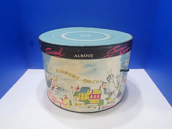 Vintage Gilbert Orcel Travel Scene Hat Box