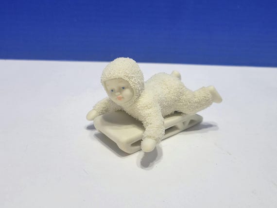 Vintage Department 56 Snowbabies Hold on Tight Sledding Figurine