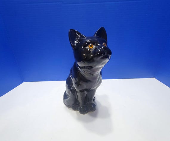 Vintage Large Ceramic Black Cat Figurine Lionstone Pottery