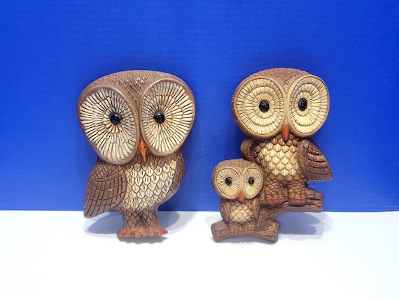 Vintage Big Eye Brown Owl Wall Plaques