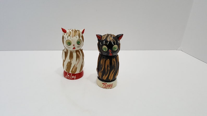 Vintage Cat Wooden Salt and Pepper Shakers