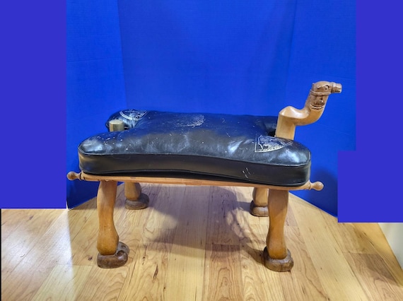 Vintage Wood Camel Saddle Stool Ottomon