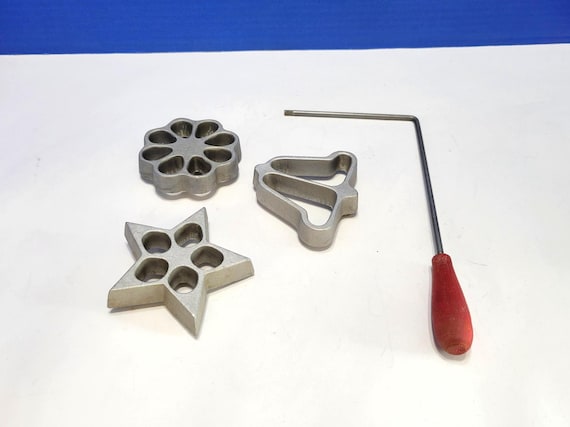 Vintage Rosette Timbale Iron with Molds Red Handle Scandinavian Baking