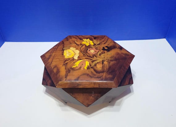 Vintage Italian Marquetry Wood Inlaid Large Musical Jewelry Box