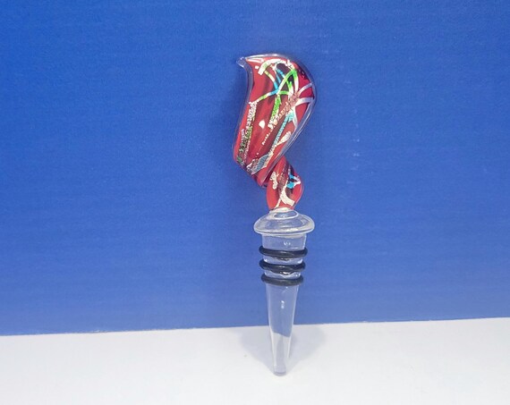 Vintage Red Art Glass Swirl Wine Stopper