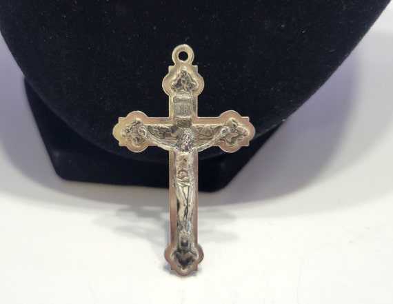 Vintage Ornate Crucifix Pendant Silver Metal Made… - image 1