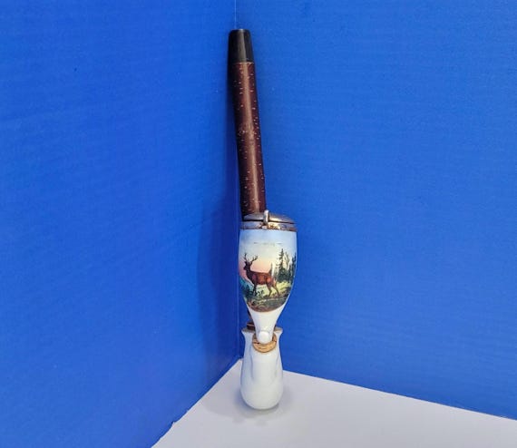 Vintage German Porcelain Gesteckpfeife Long Hunting Pipe