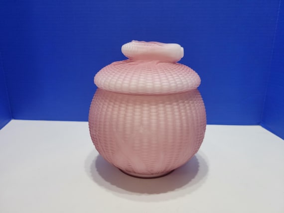 Vintage Fenton Pink Maize Cased Glass Covered Jar