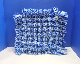 Vintage Blue Yarn Pom Pom Square Throw Pillow