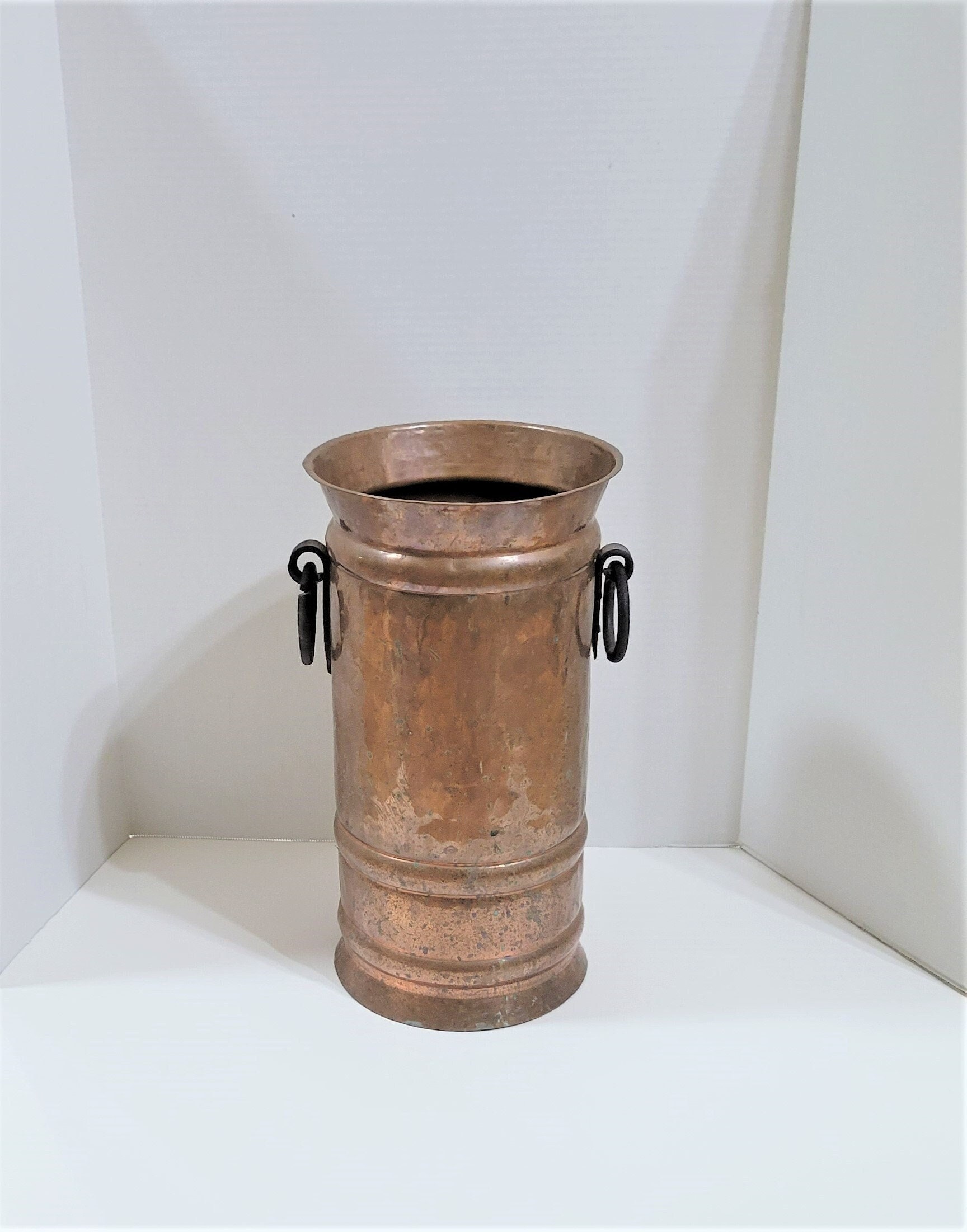 Vintage Copper Umbrella Stand with Iron Handles
