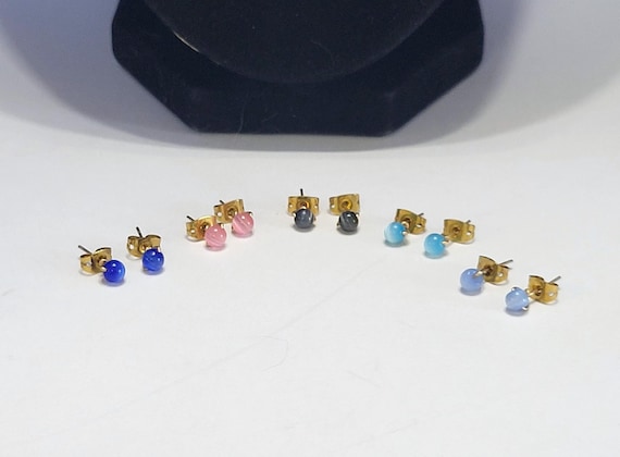 Vintage Small Colorful Stud Beaded Earrings 5 Pairs