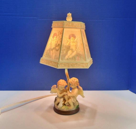 Vintage Cherub Table Lamp with Lithophane Shade