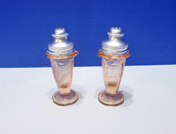 Vintage Pink Depression Glass Cherry Blossom Salt and Pepper Shakers Set