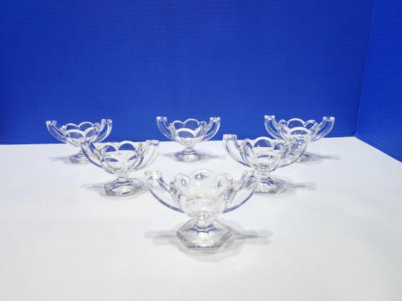 Antique EAPG Chippendale Clear Glass Salt Cellars Set of 6