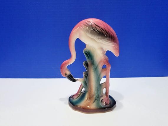 Vintage California Pottery Tall Flamingo Bending Down Figurine