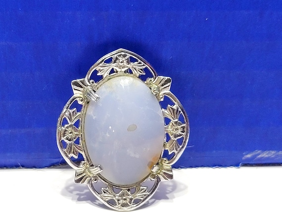Vintage Chalcedony Natural Stone Brooch in Oval S… - image 2