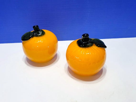 Pair Vintage Glass Oranges Fruit Handblown