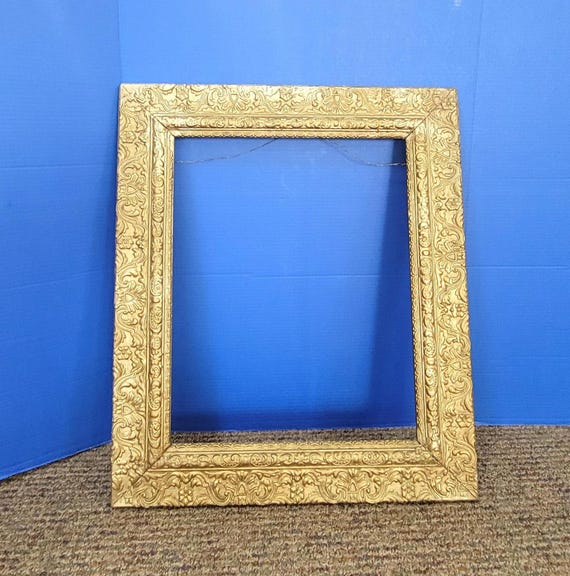 Vintage Extra Large Gold Wood Picture Frame Embossed Ornate Filigree 16 x 20