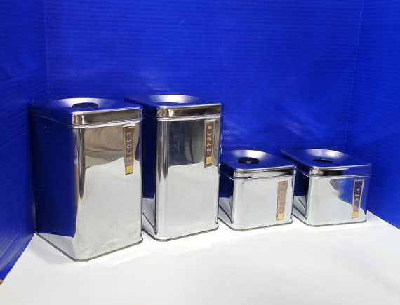 Vintage Lincoln Beautyware Canister Set of 4 Crome Stainless