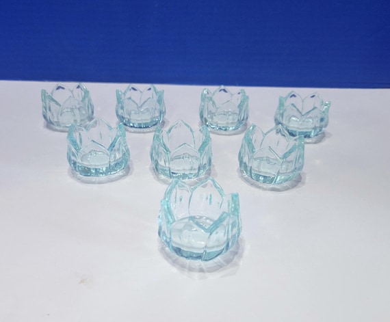 Vintage Blue Glass Tulip Salt Cellars Large Set of 8