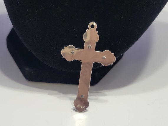 Vintage Ornate Crucifix Pendant Silver Metal Made… - image 5