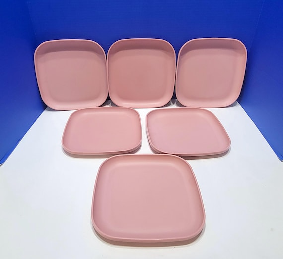 Vintage Tupperware Mauve Pink Square Luncheon Plates Set of 6