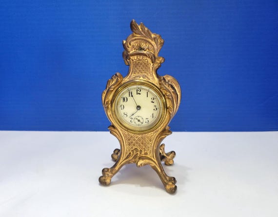 Antique Art Noveau Cast Iron in Gold Desk CLock Jennings Brothers