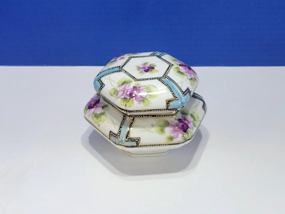 Vintage Nippon Lidded Trinket Box with Purple Violets