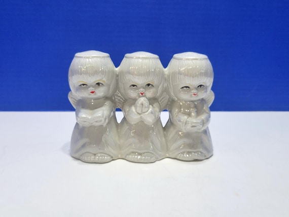 Vintage Trio of Praying Angels White Ceramic Figurine