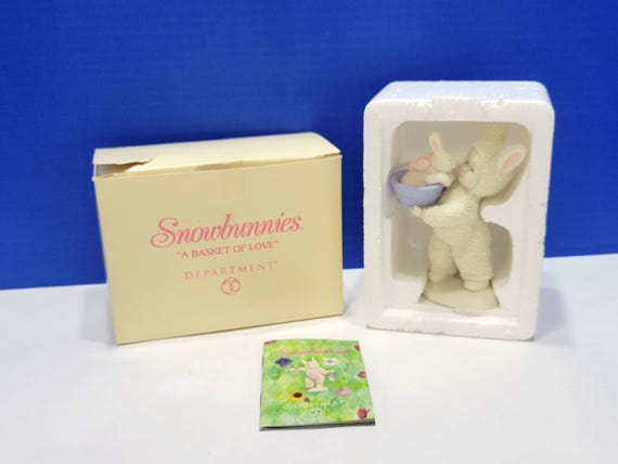 Vintage Department 56 Snow Bunnies A Basket of Love Figurine in Box