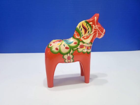 Vintage Swedish Wood Painted Dala Horse 6"