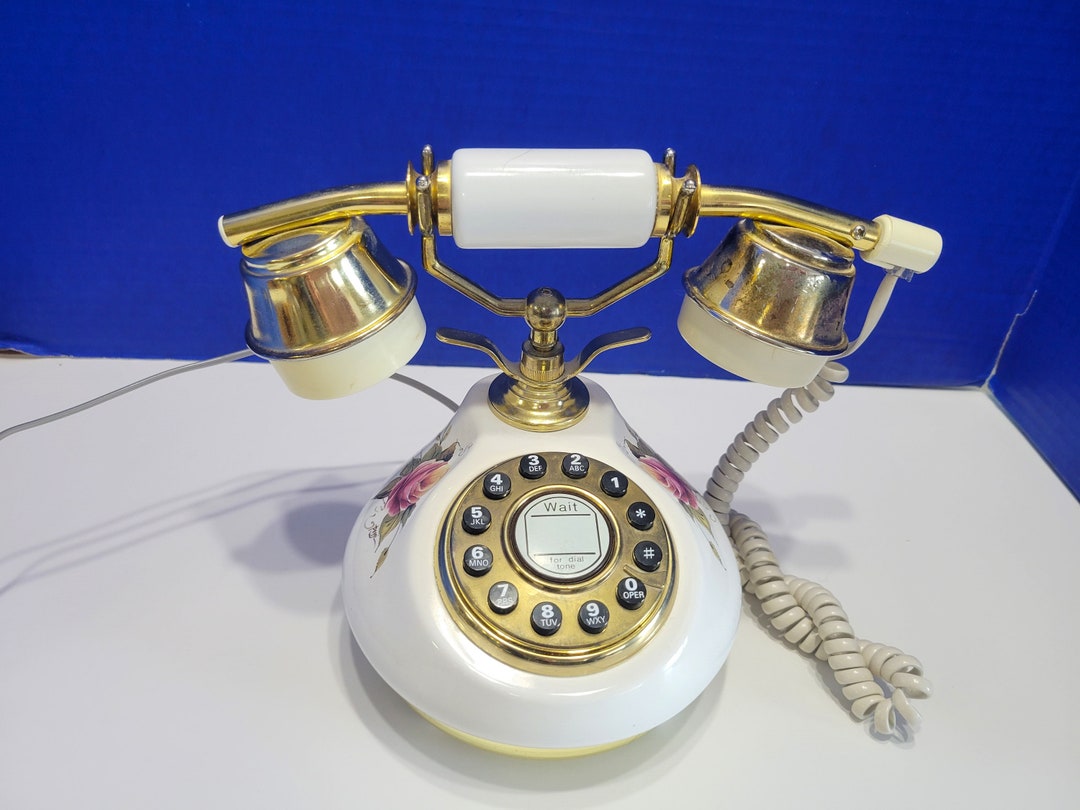 Vintage White Floral French Style Telephone With Push Button Etsy