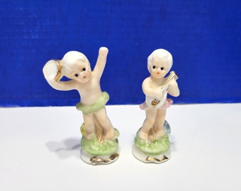 Vintage Miniature Cherub Babies Playing Music Figurines Made in Taiwan
