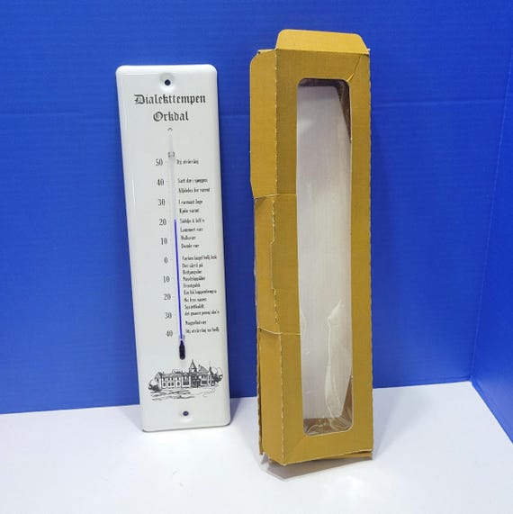 Vintage Swedish White Enamel Wall Thermometer