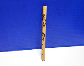 Vintage Wood Carved Flute Recorder with Asian Dragon