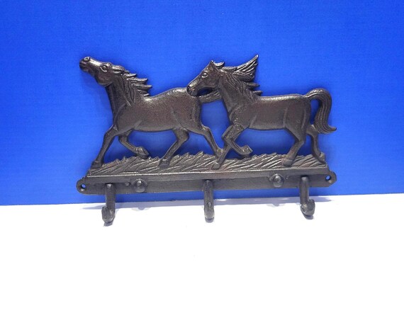 Vintage Cast Iron Horse Coat Rack Key Hanger with Three Hooks