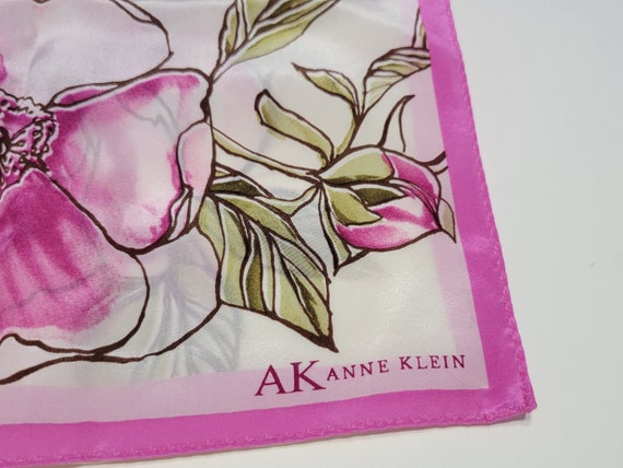 Vintage Anne Klein Pink Silk Scarf Floral - image 3