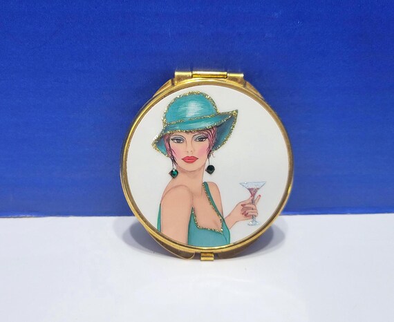 Vintage Lady Drinking Martini Compact Mirror